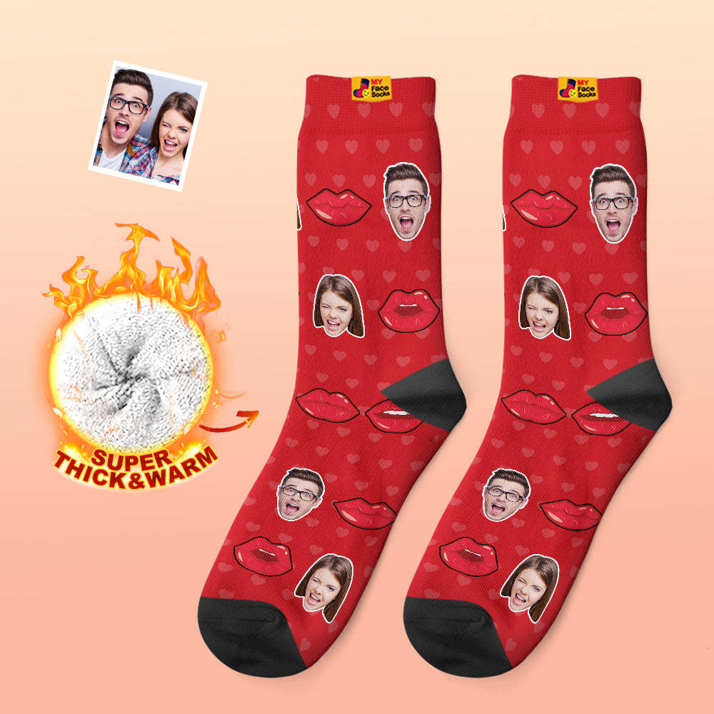 Custom Thick Photo Socks Valentine's Day Gifts Warm Socks Sexy Lip Face Socks - MyFaceSocksAu