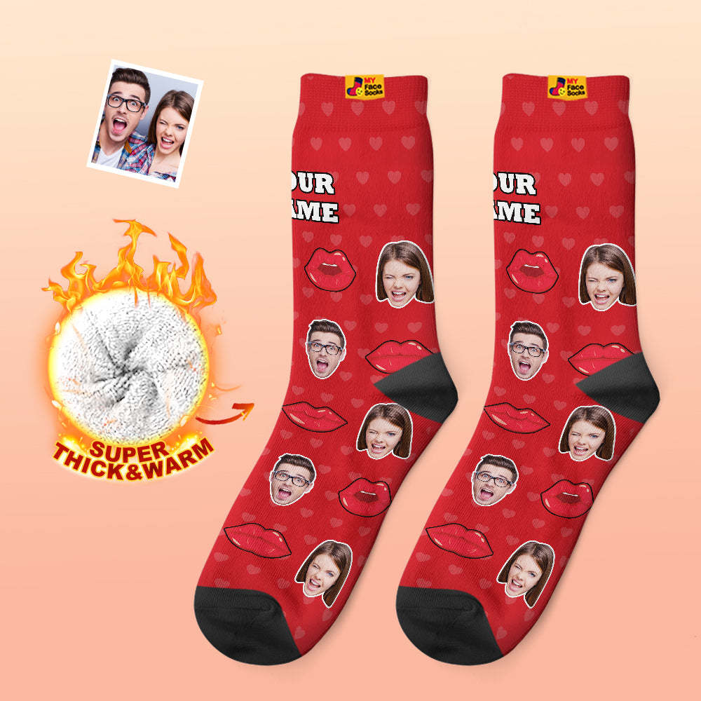 Custom Thick Photo Socks Valentine's Day Gifts Warm Socks Sexy Lip Face Socks - MyFaceSocksAu