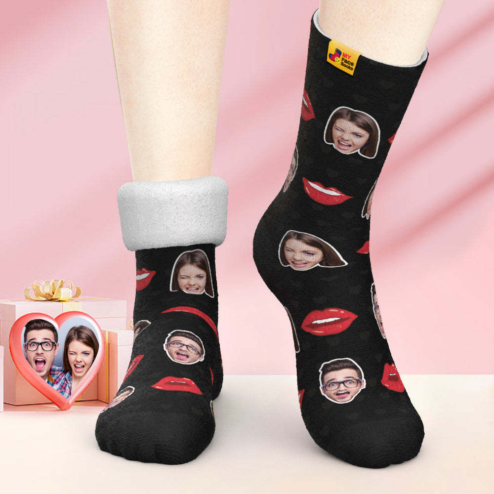 Custom Thick Photo Socks Valentine's Day Gifts Warm Socks Sexy Lip Face Socks - MyFaceSocksAu