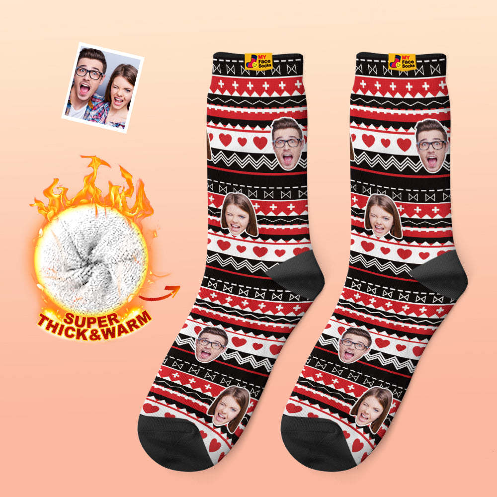 Custom Thick Photo Socks Valentine's Day Gifts Warm Socks Heart Funny Face Socks - MyFaceSocksAu