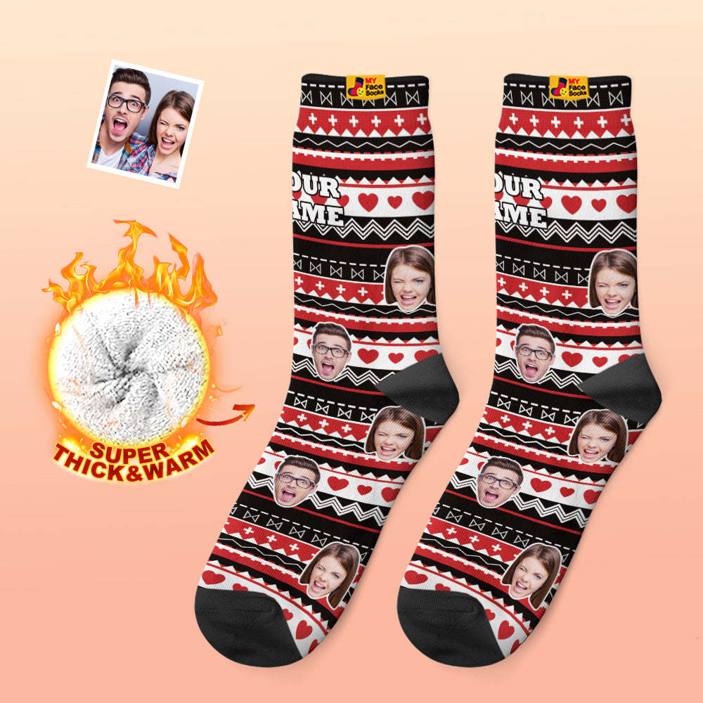 Custom Thick Photo Socks Valentine's Day Gifts Warm Socks Heart Funny Face Socks - MyFaceSocksAu