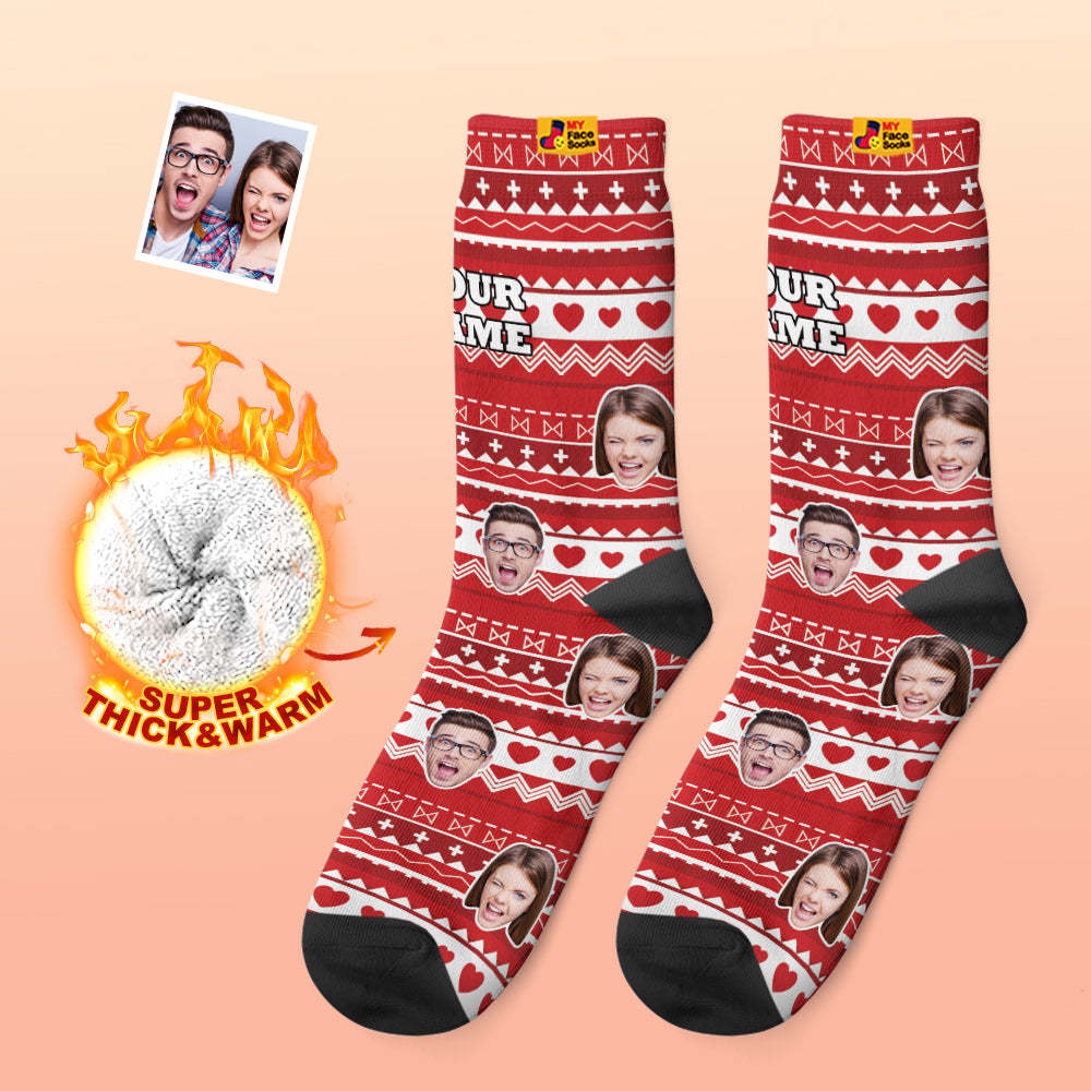 Custom Thick Photo Socks Valentine's Day Gifts Warm Socks Heart Funny Face Socks - MyFaceSocksAu