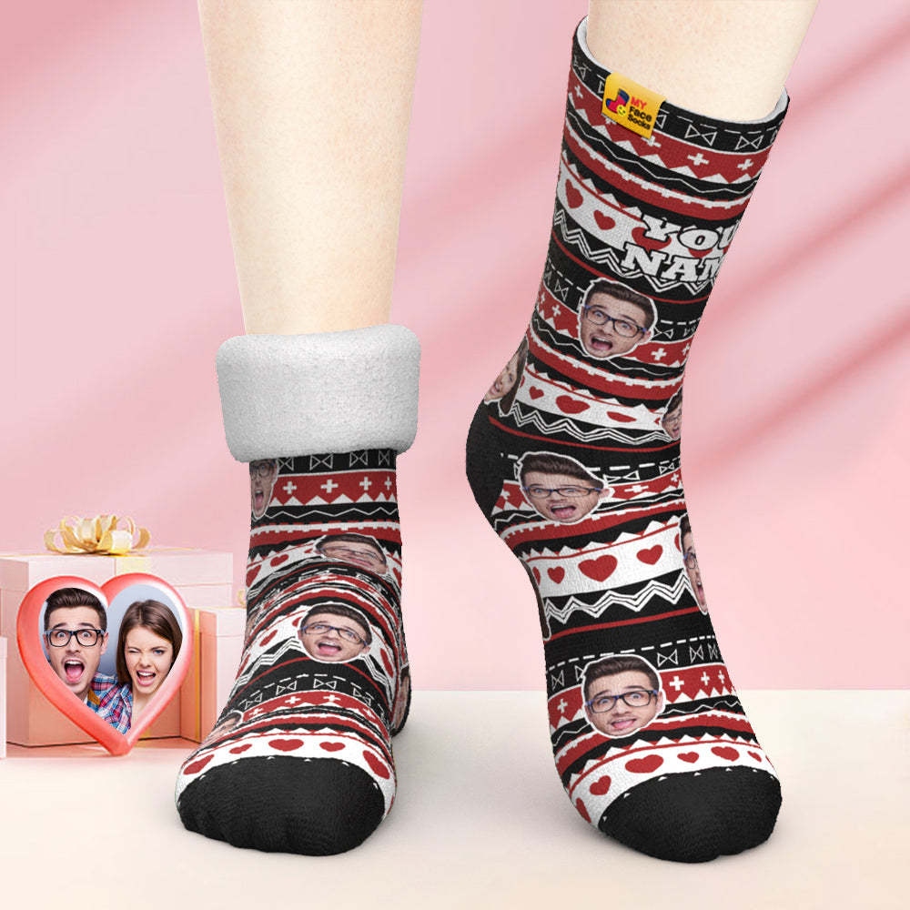 Custom Thick Photo Socks Valentine's Day Gifts Warm Socks Heart Funny Face Socks - MyFaceSocksAu