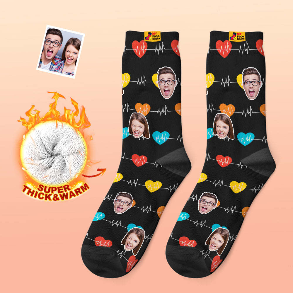 Custom Thick Photo Socks Valentine's Day Gifts Warm Socks Heart Monitor Face Socks - MyFaceSocksAu