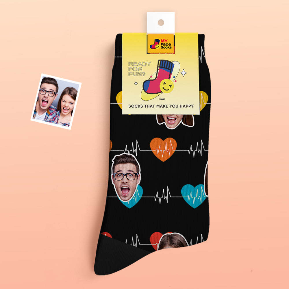Custom Thick Photo Socks Valentine's Day Gifts Warm Socks Heart Monitor Face Socks - MyFaceSocksAu