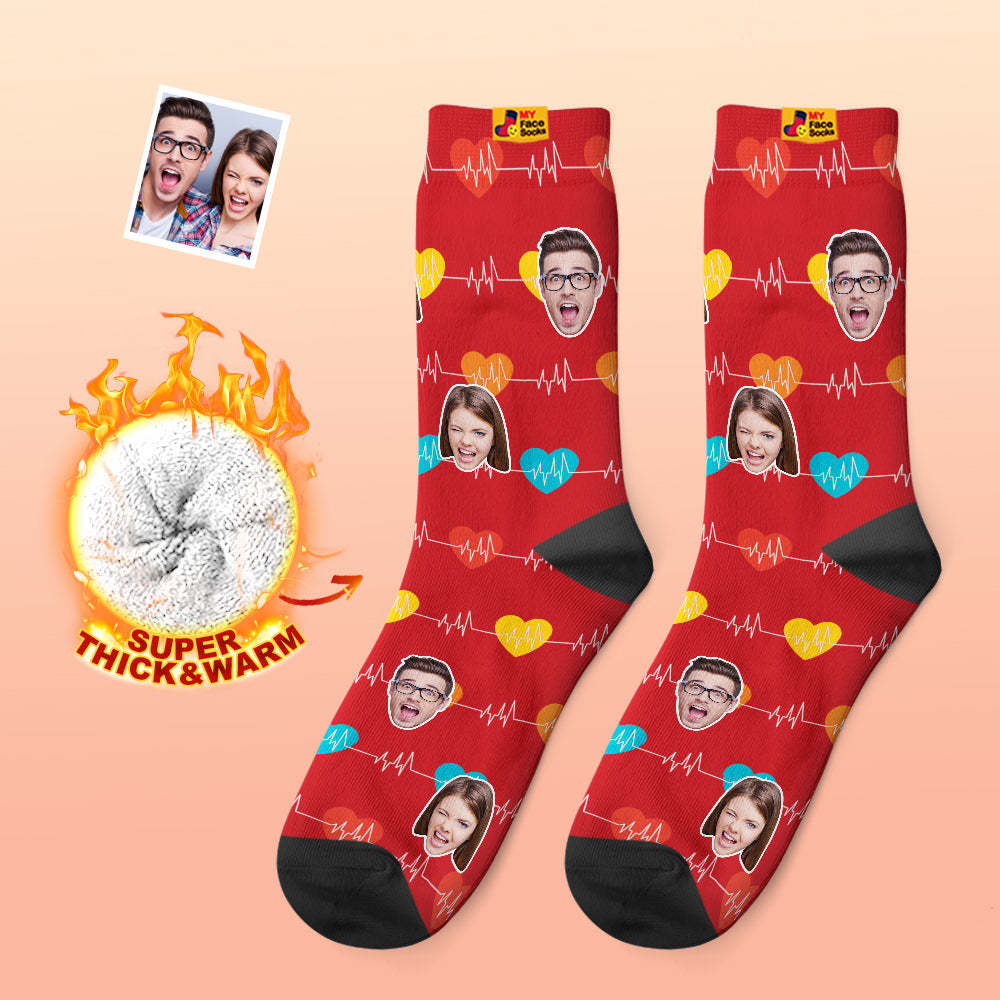 Custom Thick Photo Socks Valentine's Day Gifts Warm Socks Heart Monitor Face Socks - MyFaceSocksAu