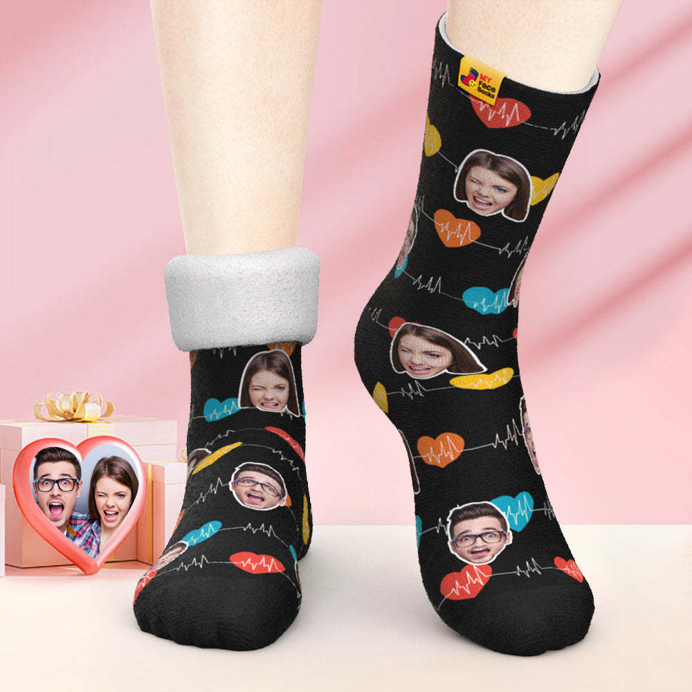 Custom Thick Photo Socks Valentine's Day Gifts Warm Socks Heart Monitor Face Socks - MyFaceSocksAu