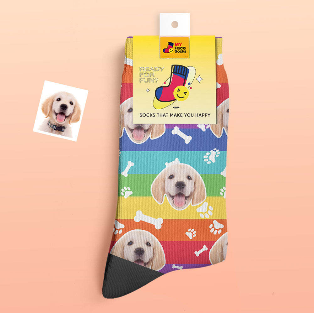 Custom Thick Socks Photo 3D Digital Printed Socks Autumn Winter Warm Socks Rainbow Dog - MyFaceSocksAu
