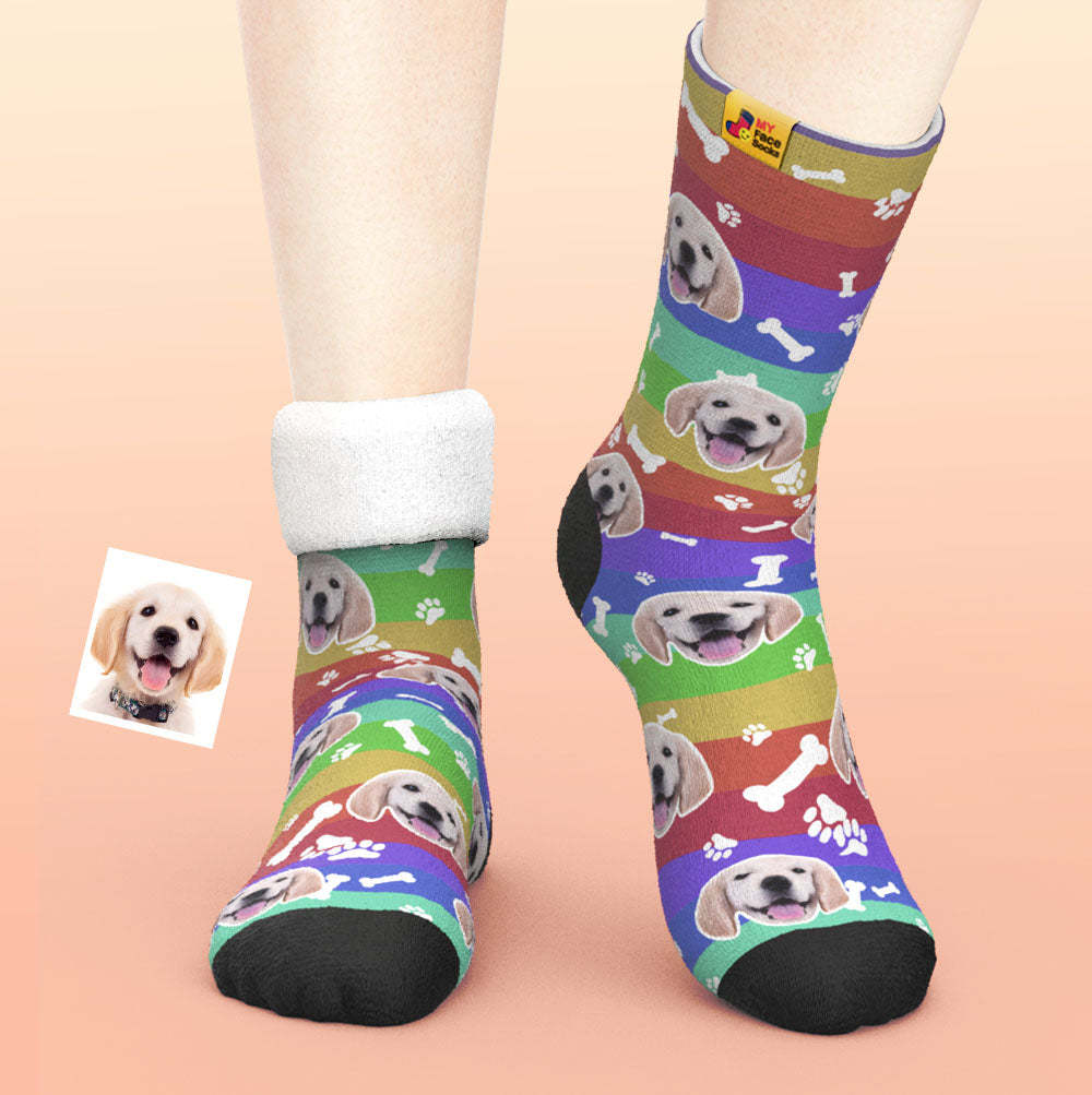 Custom Thick Socks Photo 3D Digital Printed Socks Autumn Winter Warm Socks Rainbow Dog - MyFaceSocksAu