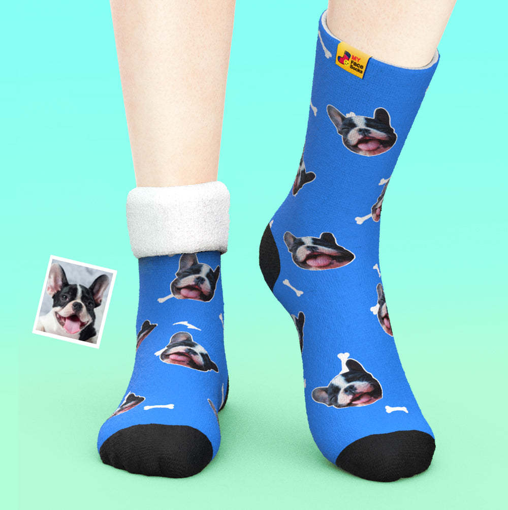 Custom Thick Socks Photo 3D Digital Printed Socks Autumn Winter Warm Socks Bone And Footprint - MyFaceSocksAu