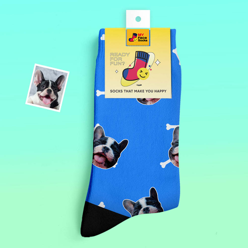 Custom Thick Socks Photo 3D Digital Printed Socks Autumn Winter Warm Socks Bone And Footprint - MyFaceSocksAu