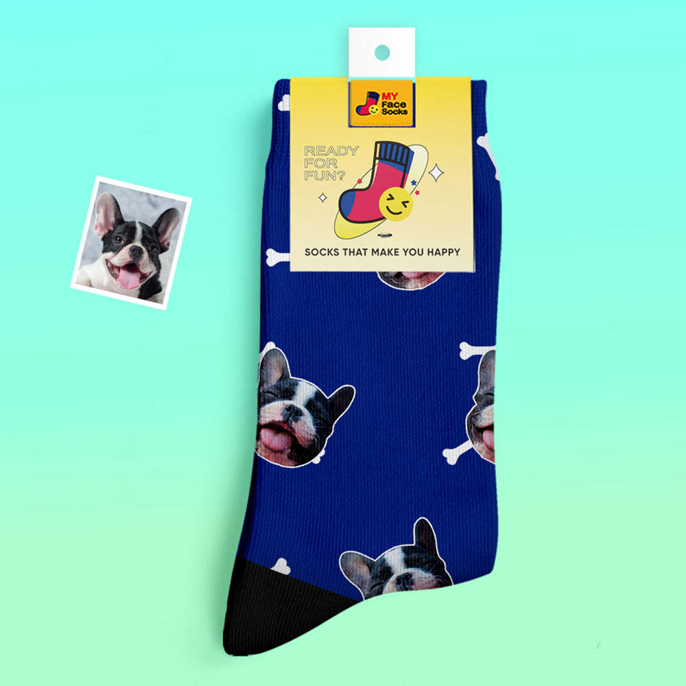 Custom Thick Socks Photo 3D Digital Printed Socks Autumn Winter Warm Socks Bone And Footprint - MyFaceSocksAu