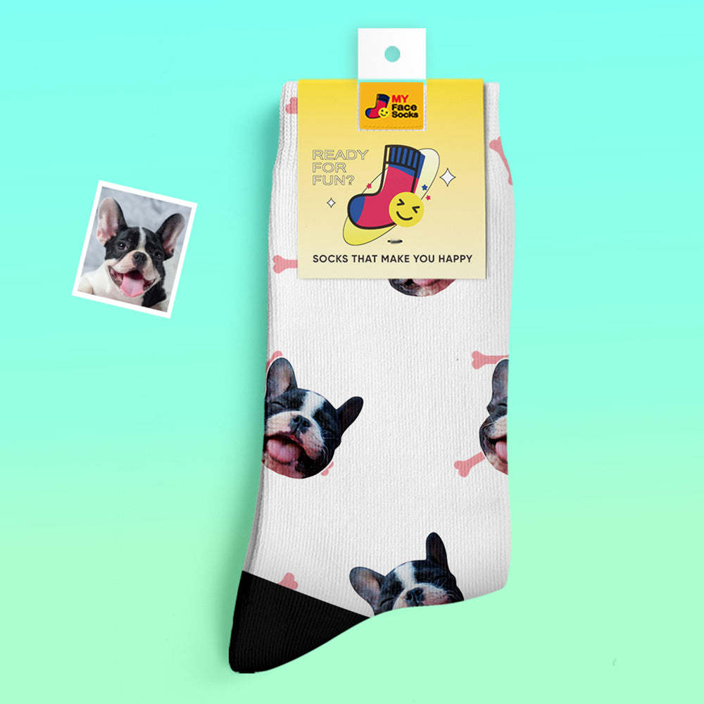 Custom Thick Socks Photo 3D Digital Printed Socks Autumn Winter Warm Socks Bone And Footprint - MyFaceSocksAu