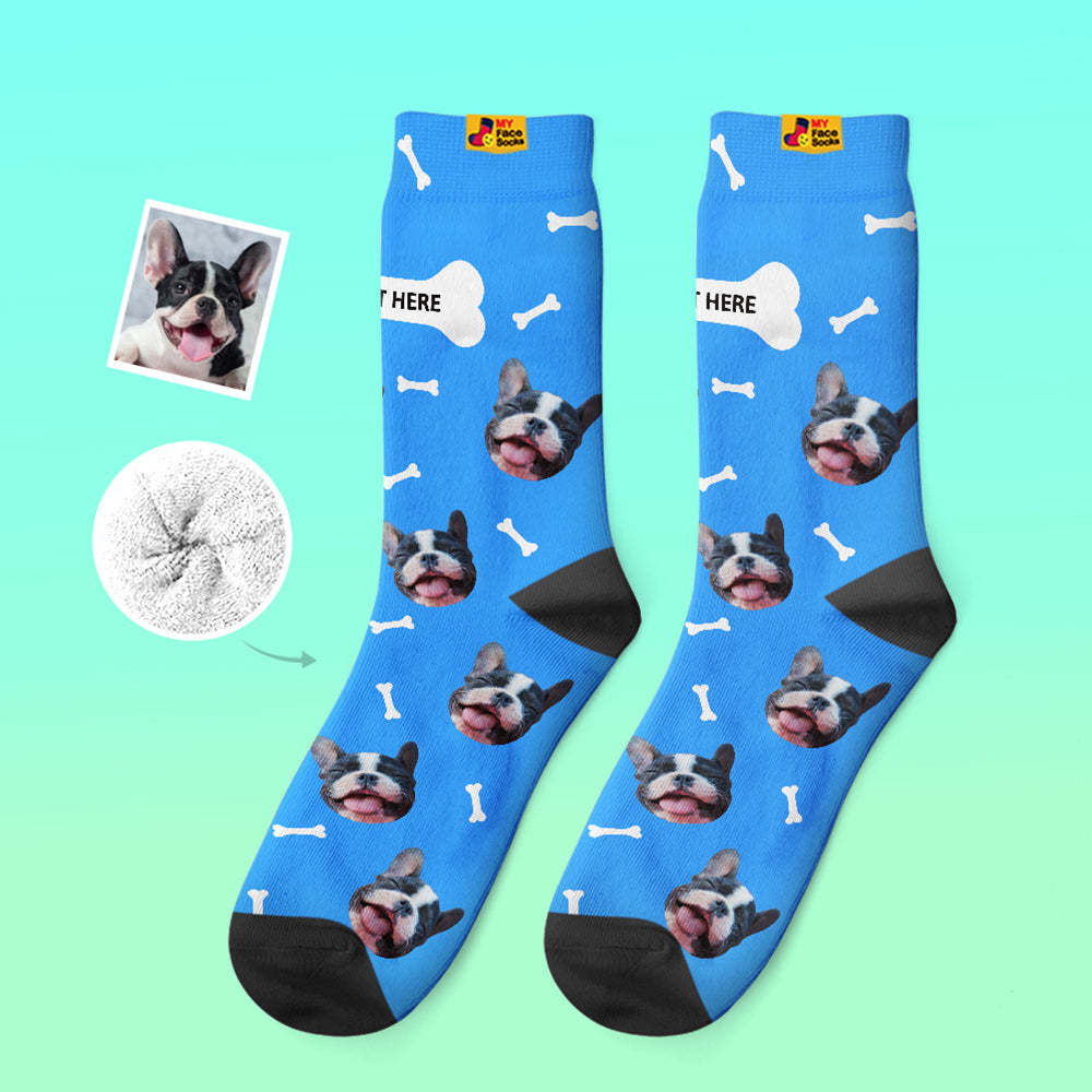 Custom Thick Socks Photo 3D Digital Printed Socks Autumn Winter Warm Socks Bone And Footprint - MyFaceSocksAu