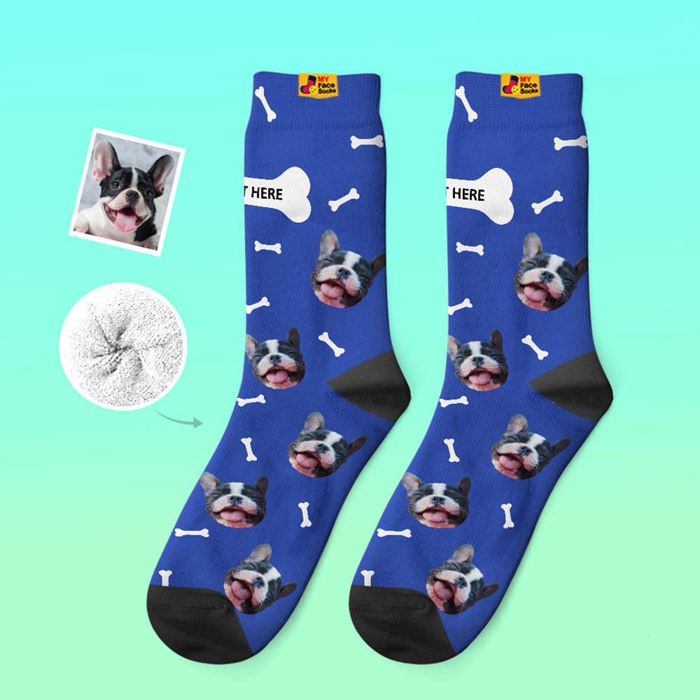 Custom Thick Socks Photo 3D Digital Printed Socks Autumn Winter Warm Socks Bone And Footprint - MyFaceSocksAu