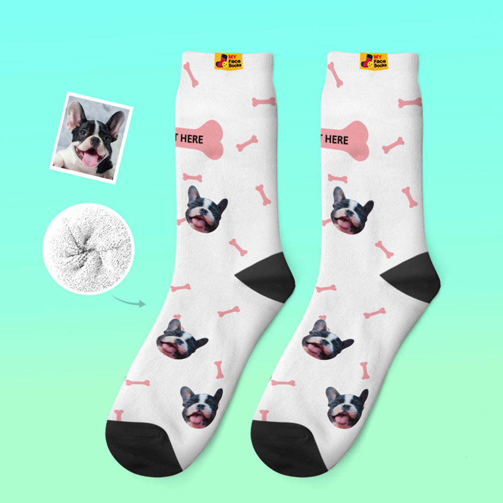 Custom Thick Socks Photo 3D Digital Printed Socks Autumn Winter Warm Socks Bone And Footprint - MyFaceSocksAu
