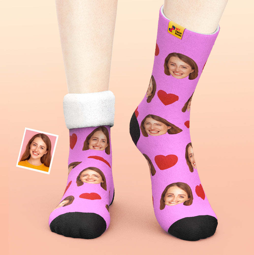 Custom Thick Socks Photo 3D Digital Printed Socks Autumn Winter Warm Socks Love Heart - MyFaceSocksAu