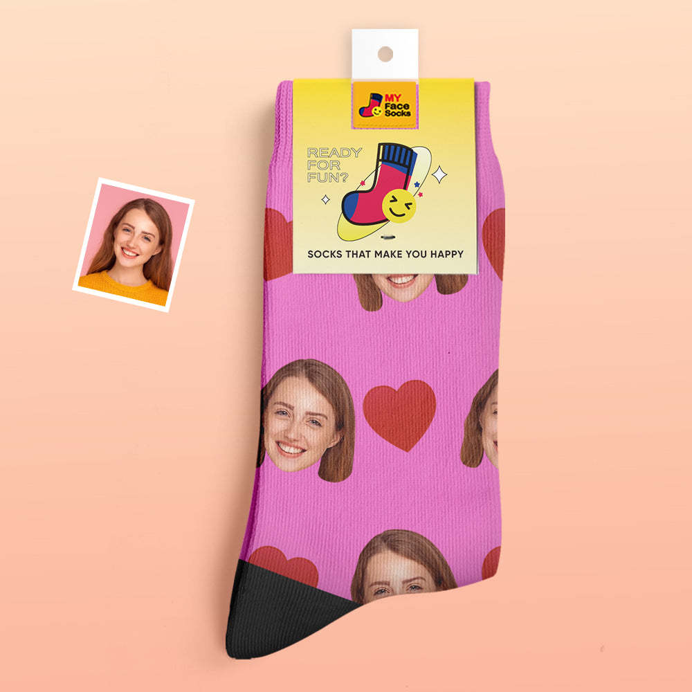 Custom Thick Socks Photo 3D Digital Printed Socks Autumn Winter Warm Socks Love Heart - MyFaceSocksAu