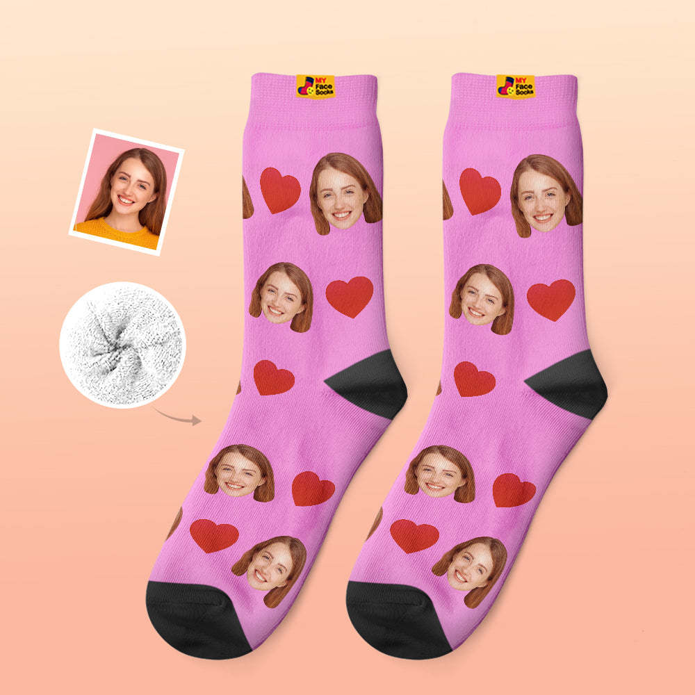 Custom Thick Socks Photo 3D Digital Printed Socks Autumn Winter Warm Socks Love Heart - MyFaceSocksAu