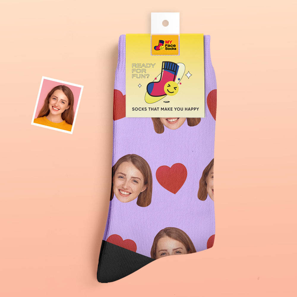 Custom Thick Socks Photo 3D Digital Printed Socks Autumn Winter Warm Socks Love Heart - MyFaceSocksAu