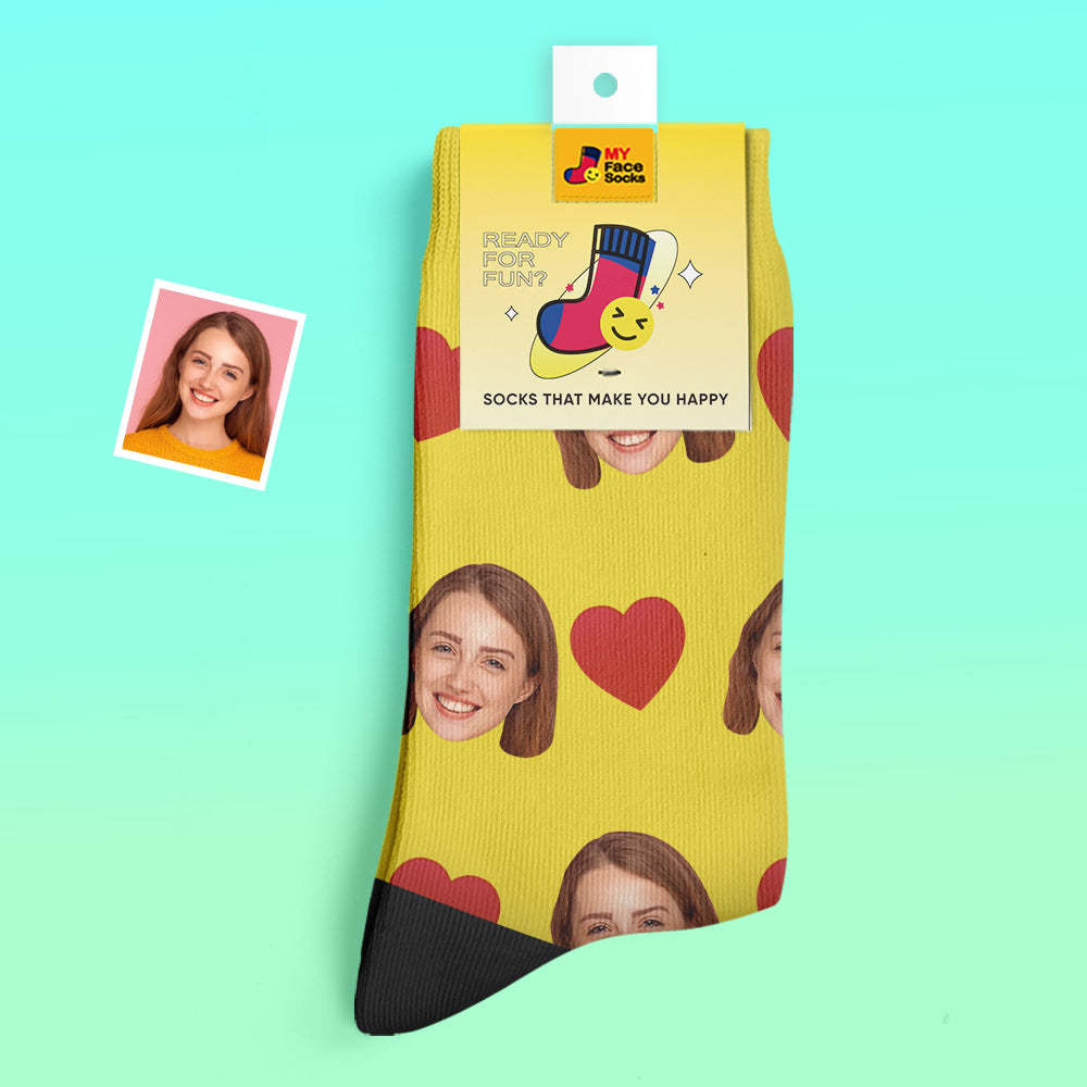 Custom Thick Socks Photo 3D Digital Printed Socks Autumn Winter Warm Socks Love Heart - MyFaceSocksAu