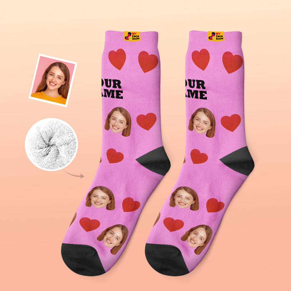 Custom Thick Socks Photo 3D Digital Printed Socks Autumn Winter Warm Socks Love Heart - MyFaceSocksAu