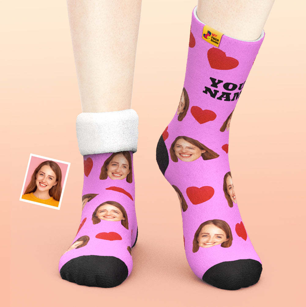 Custom Thick Socks Photo 3D Digital Printed Socks Autumn Winter Warm Socks Love Heart - MyFaceSocksAu