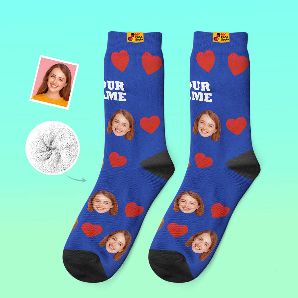 Custom Thick Socks Photo 3D Digital Printed Socks Autumn Winter Warm Socks Love Heart - MyFaceSocksAu