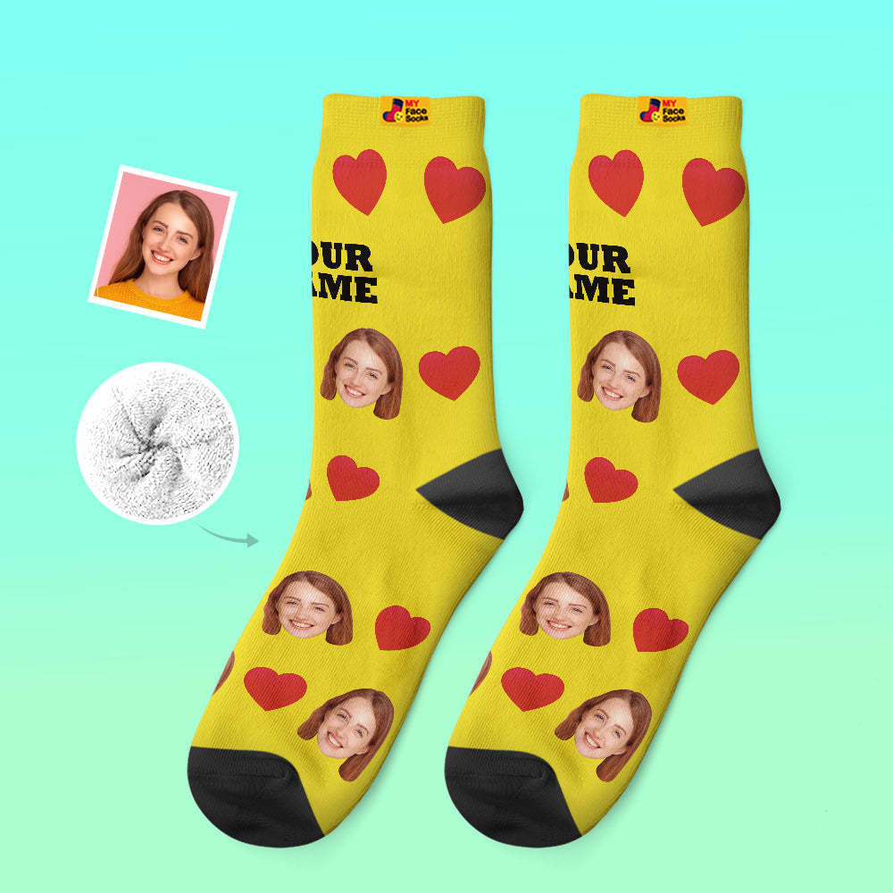 Custom Thick Socks Photo 3D Digital Printed Socks Autumn Winter Warm Socks Love Heart - MyFaceSocksAu