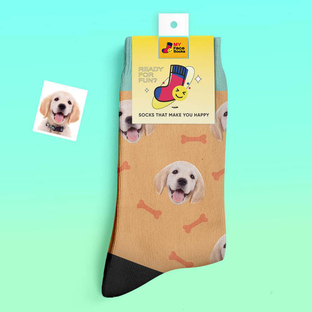 Custom Thick Socks Photo 3D Digital Printed Socks Autumn Winter Warm Pet Face Socks Bone - MyFaceSocksAu