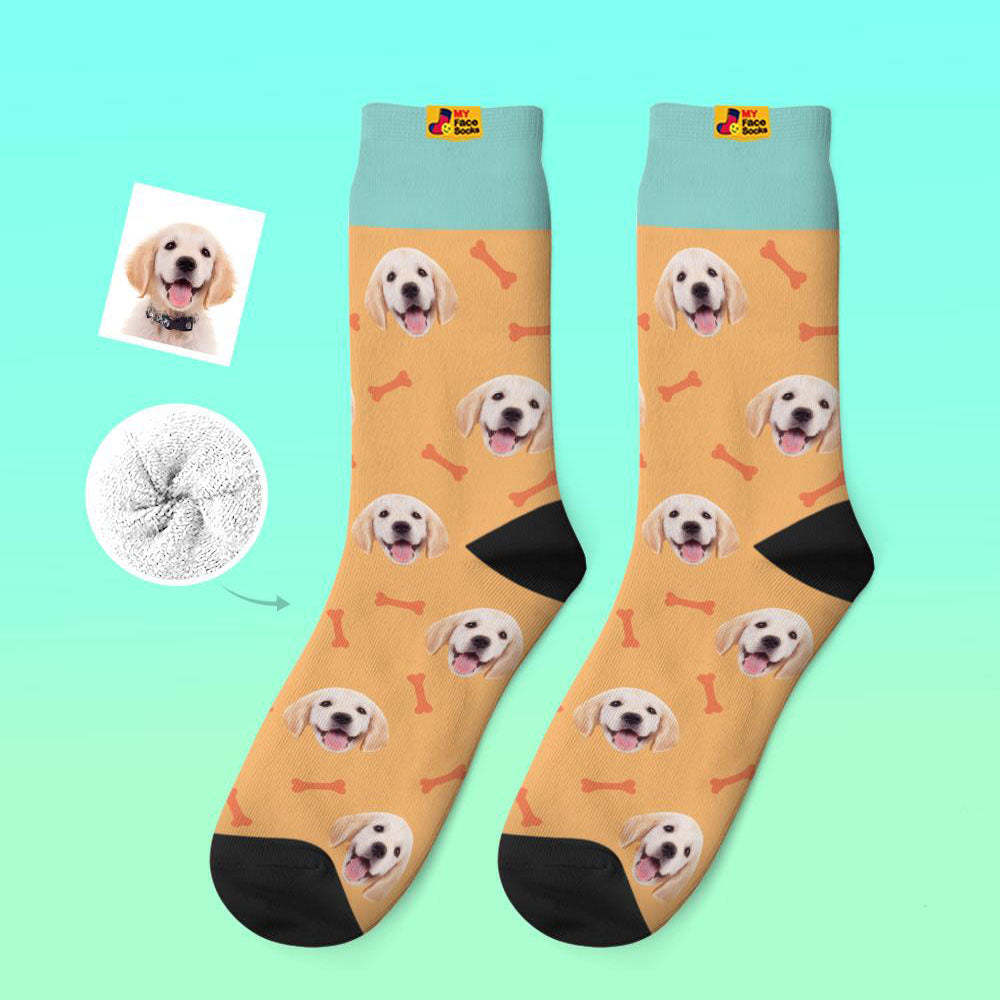 Custom Thick Socks Photo 3D Digital Printed Socks Autumn Winter Warm Pet Face Socks Bone - MyFaceSocksAu