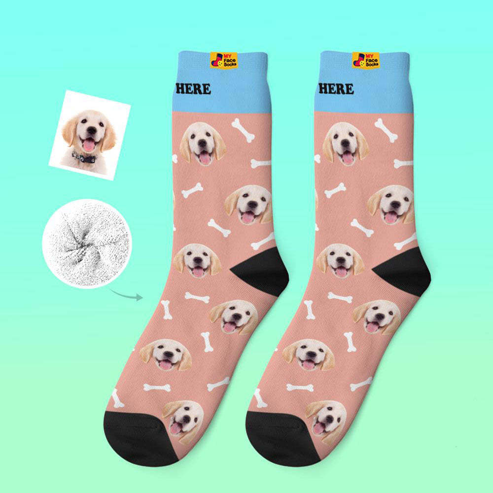 Custom Thick Socks Photo 3D Digital Printed Socks Autumn Winter Warm Pet Face Socks Bone - MyFaceSocksAu