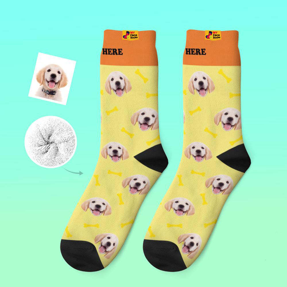 Custom Thick Socks Photo 3D Digital Printed Socks Autumn Winter Warm Pet Face Socks Bone - MyFaceSocksAu