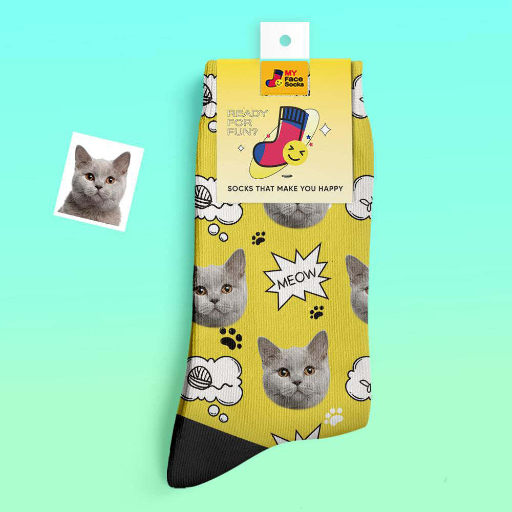 Custom Thick Socks Photo 3D Digital Printed Socks Autumn Winter Warm Socks Cat Meow - MyFaceSocksAu
