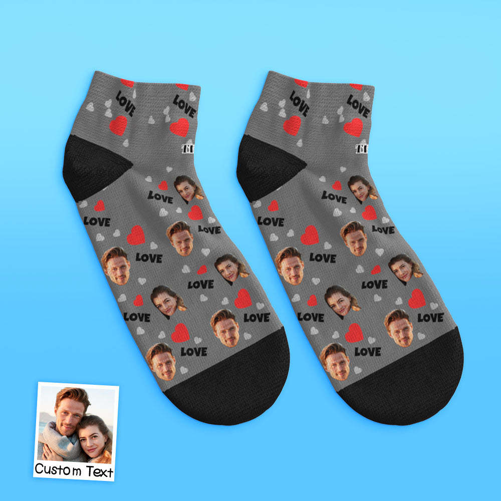 Custom Low Cut Ankle Face Socks For Family - Love