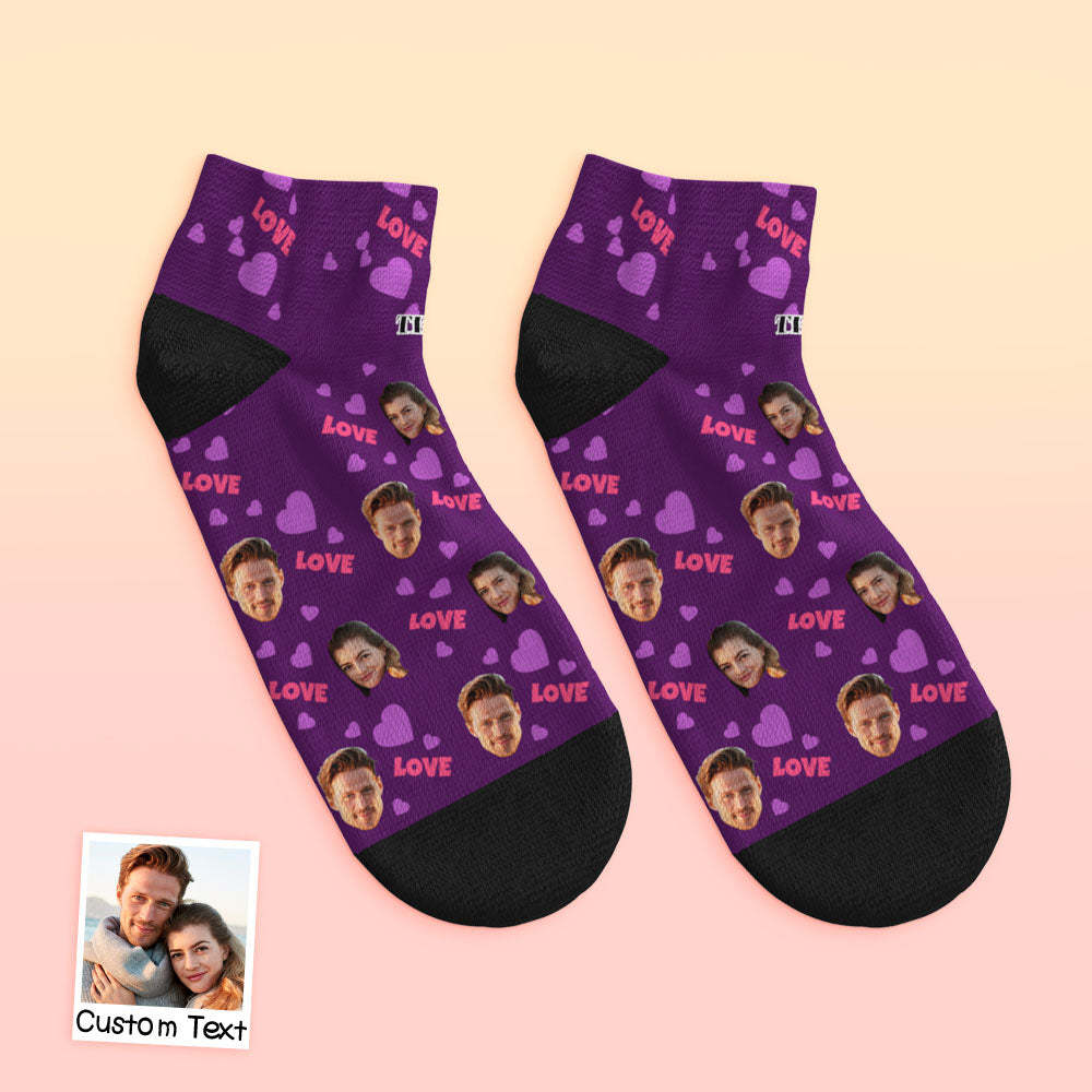 Custom Low Cut Ankle Face Socks For Family - Love