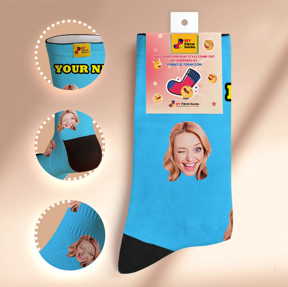 Christmas Gifts , Custom Face Socks Add Name And Pictures Breathable Soft Socks - Colorful
