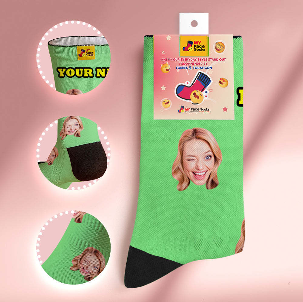 Christmas Gifts , Custom Face Socks Add Name And Pictures Breathable Soft Socks - Colorful
