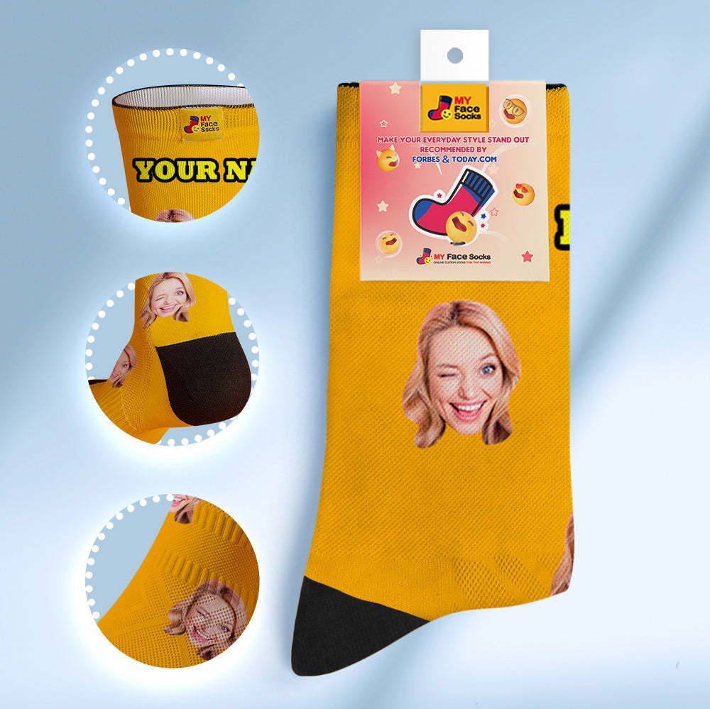 Christmas Gifts , Custom Face Socks Add Name And Pictures Breathable Soft Socks - Colorful