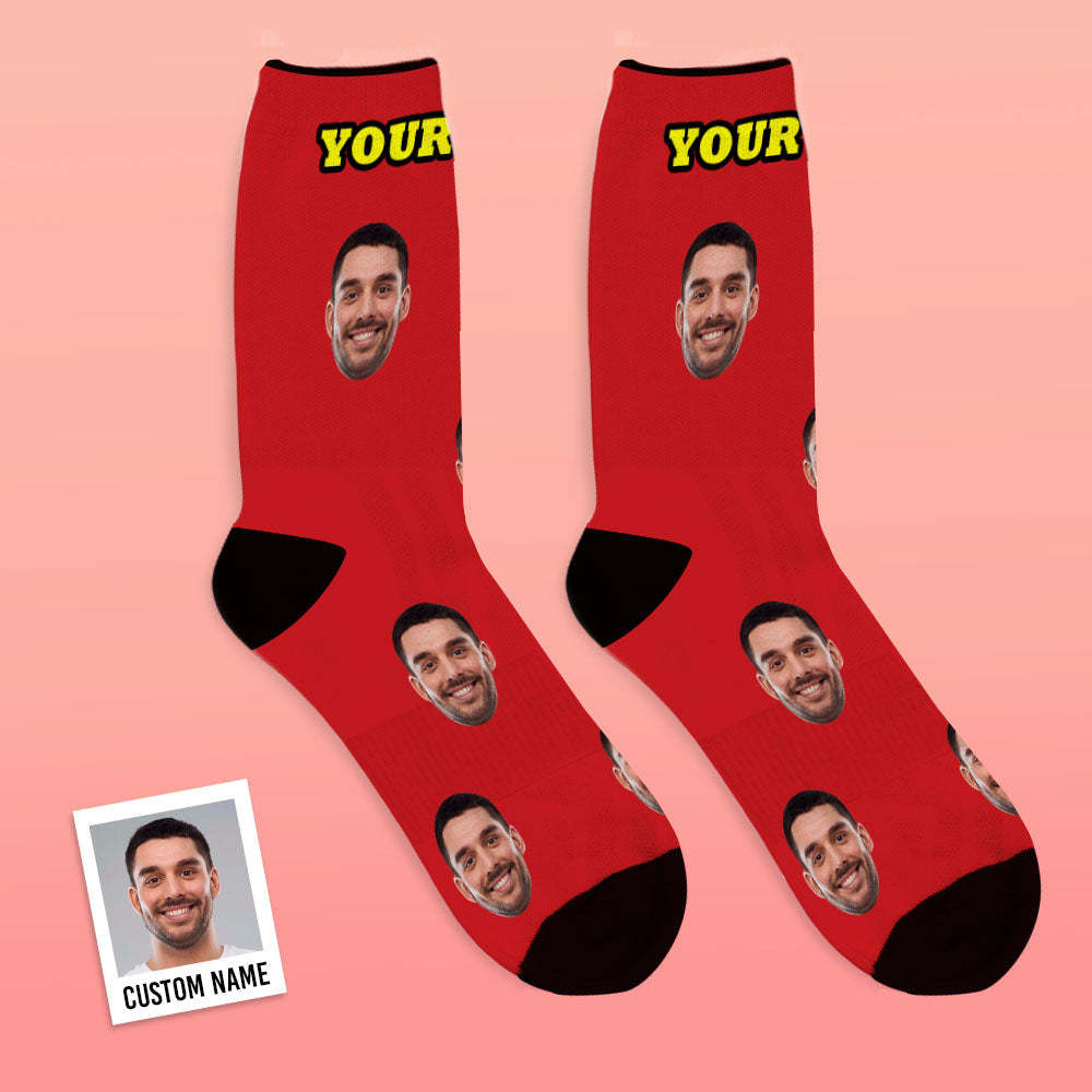 Christmas Gifts , Custom Face Socks Add Name And Pictures Breathable Soft Socks - Colorful