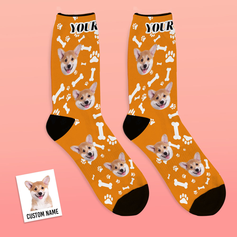 Gifts idea for Mom, Custom Face Dog Socks With Your Text