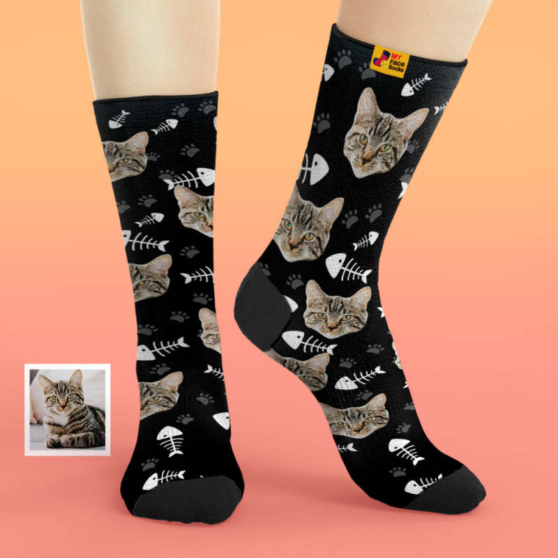 Custom Face Socks With Your Text Cat