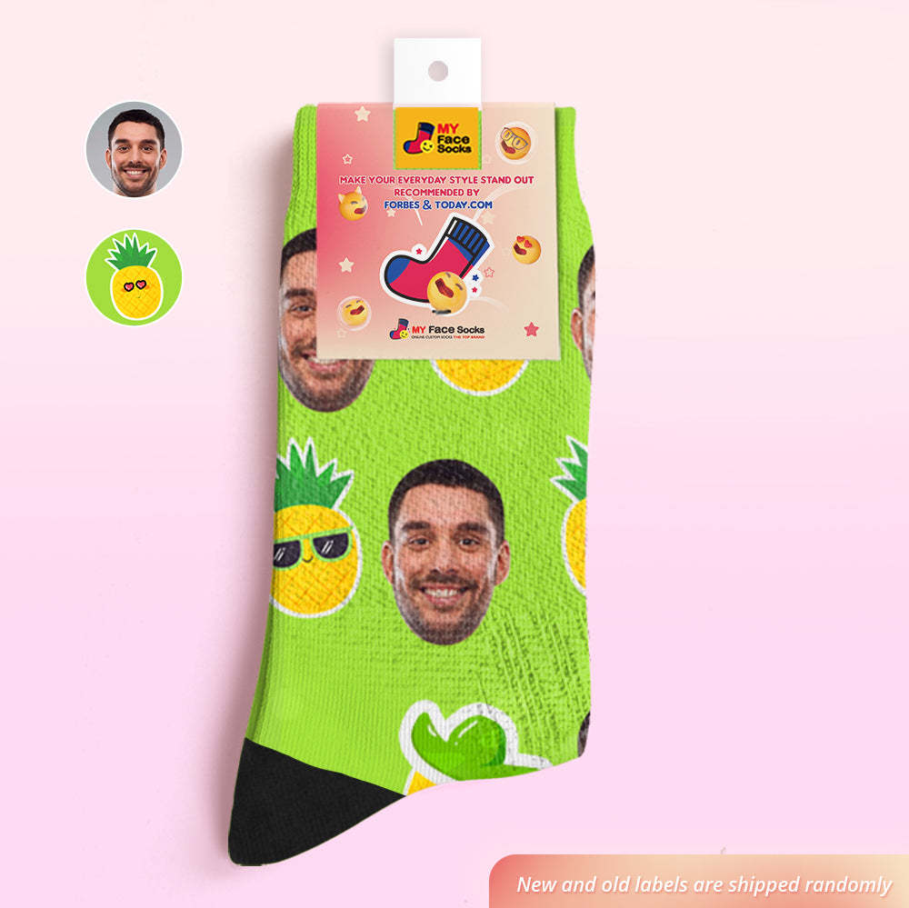 Custom Face Socks Add Pictures and Name Pineapple Funny Face Breathable Soft Socks - MyFaceSocksAu