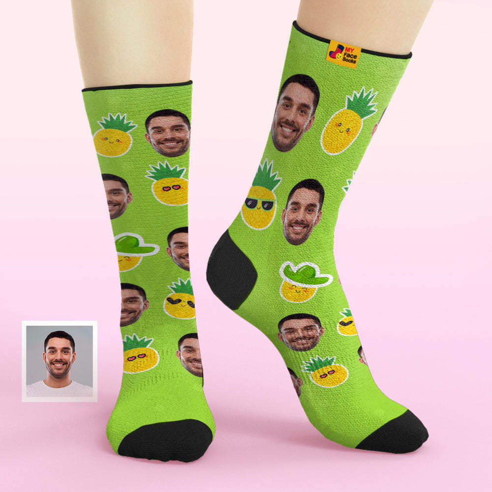Custom Face Socks Add Pictures and Name Pineapple Funny Face Breathable Soft Socks - MyFaceSocksAu