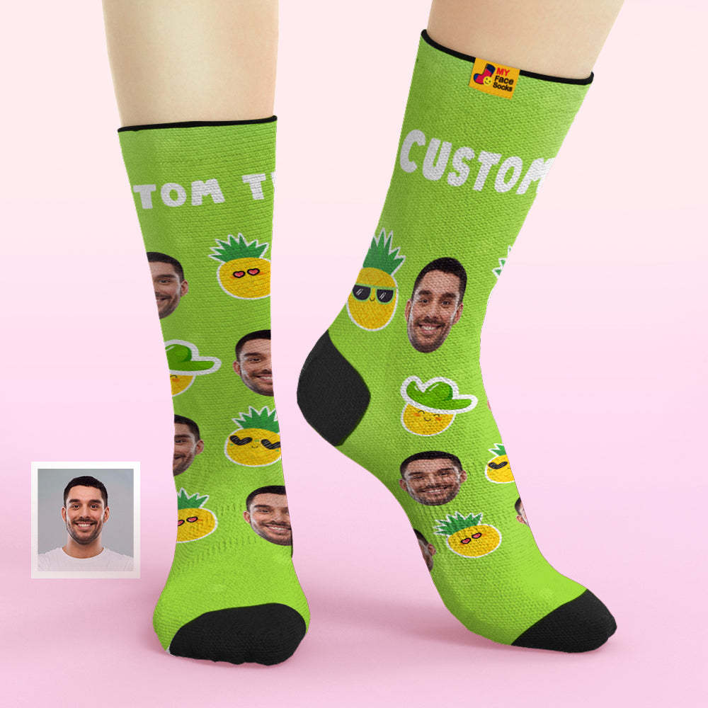 Custom Face Socks Add Pictures and Name Pineapple Funny Face Breathable Soft Socks - MyFaceSocksAu