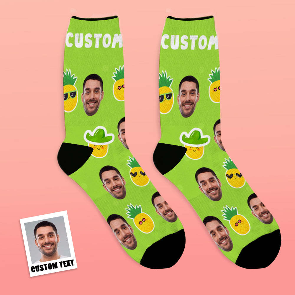 Custom Face Socks Add Pictures and Name Pineapple Funny Face Breathable Soft Socks - MyFaceSocksAu