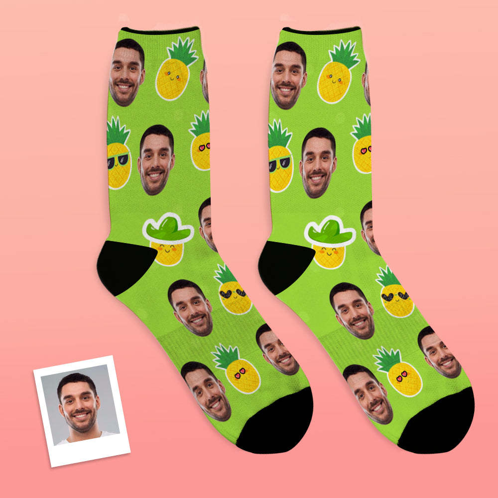 Custom Face Socks Add Pictures and Name Pineapple Funny Face Breathable Soft Socks - MyFaceSocksAu