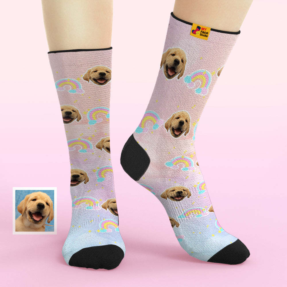 Custom Face Socks Add Pictures and Name Rainbow Element Gradient Breathable Soft Socks - MyFaceSocksAu