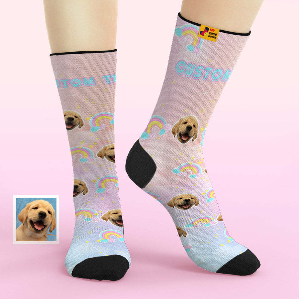 Custom Face Socks Add Pictures and Name Rainbow Element Gradient Breathable Soft Socks - MyFaceSocksAu