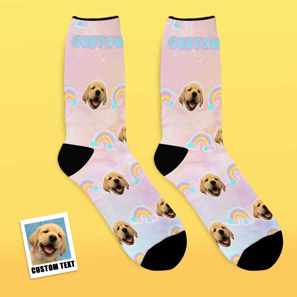 Custom Face Socks Add Pictures and Name Rainbow Element Gradient Breathable Soft Socks - MyFaceSocksAu